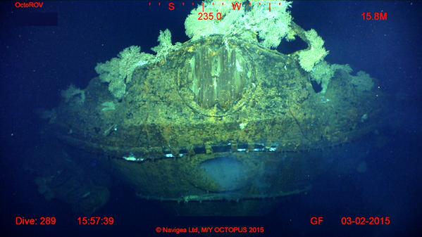 FOUND. A photo posted on Twitter on March 2, 2015, by US billionaire Paul Allen shows the bow of the World War II battleship Musashi, located under the Sibuyan Sea in the Philippines. Paul Allen/Twitter 