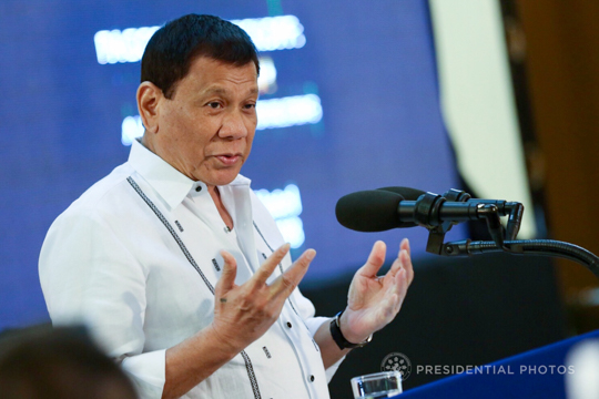 MODERATE YOUR WORDS. President Rodrigo Duterte wants media to check their language when they report on government. Malacañang file photo 