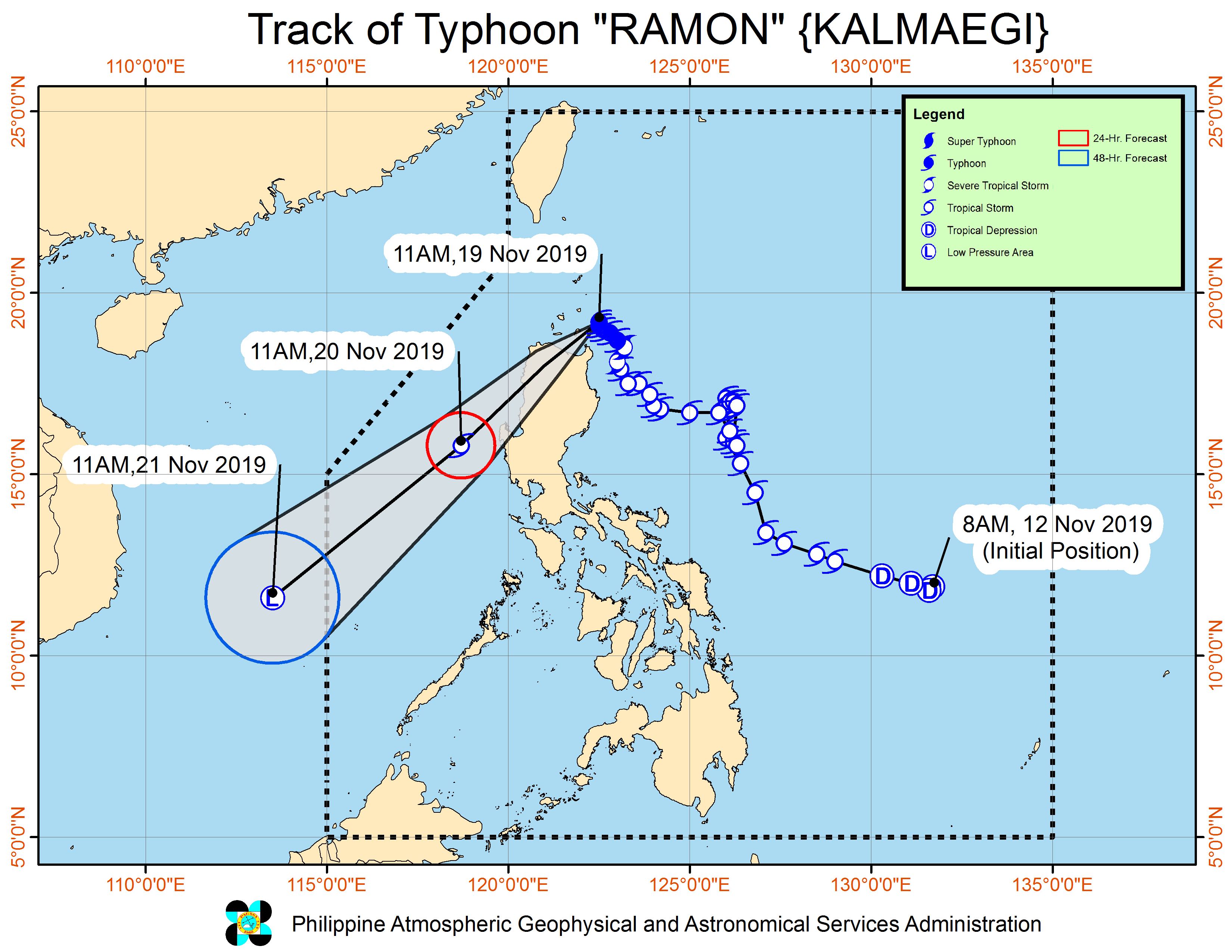Forecast track of Typhoon Ramon (Kalmaegi) as of November 19, 2019, 2 pm. Image from PAGASA 
