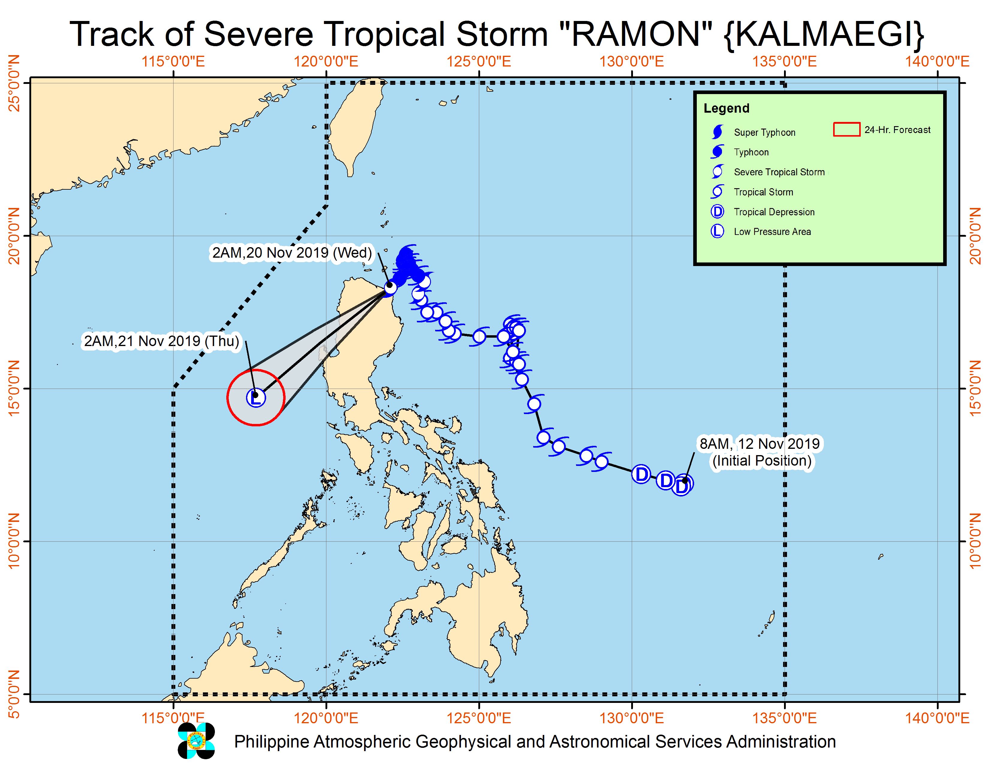 Forecast track of Severe Tropical Storm Ramon (Kalmaegi) as of November 20, 2019, 5 am. Image from PAGASA 