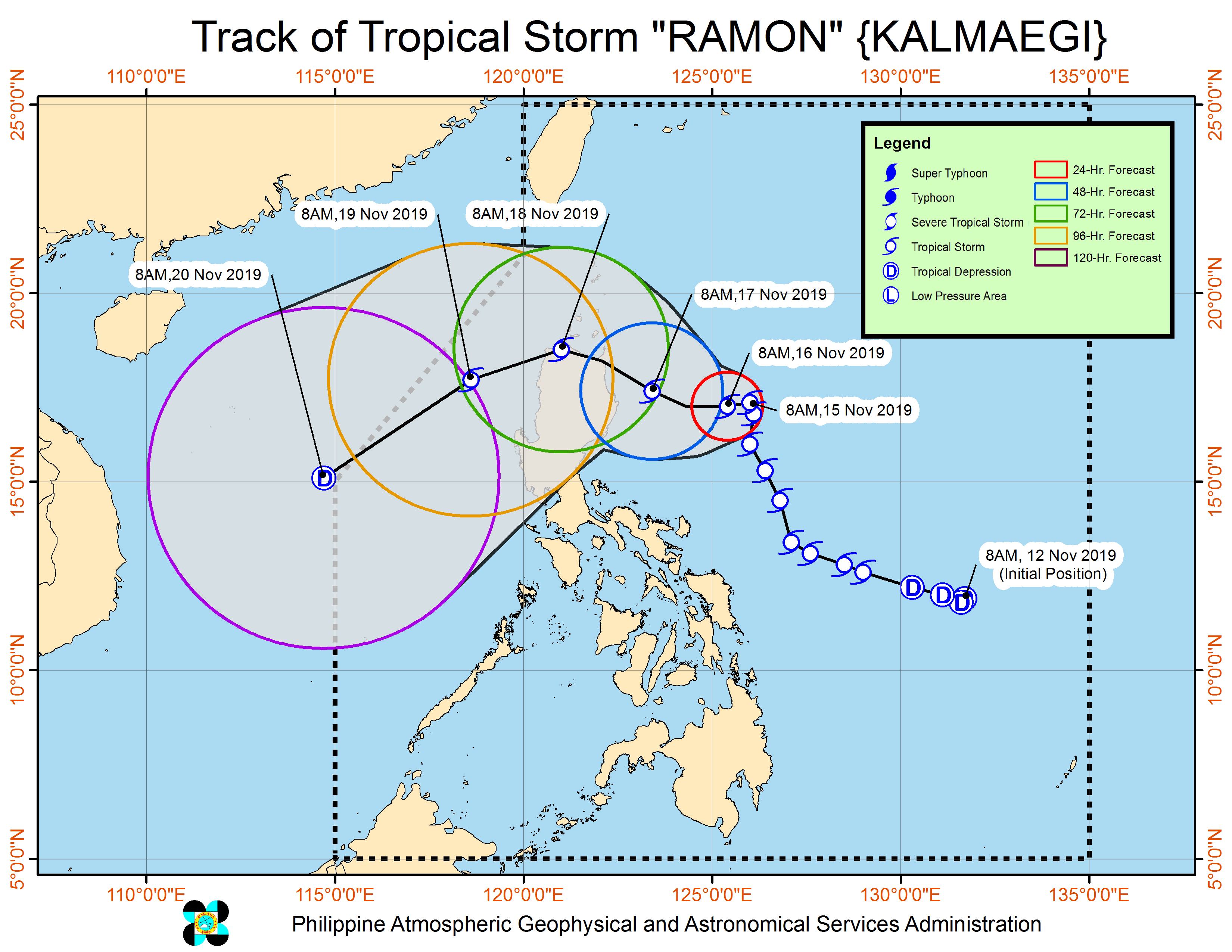 Forecast track of Tropical Storm Ramon (Kalmaegi) as of November 15, 2019, 11 am. Image from PAGASA 