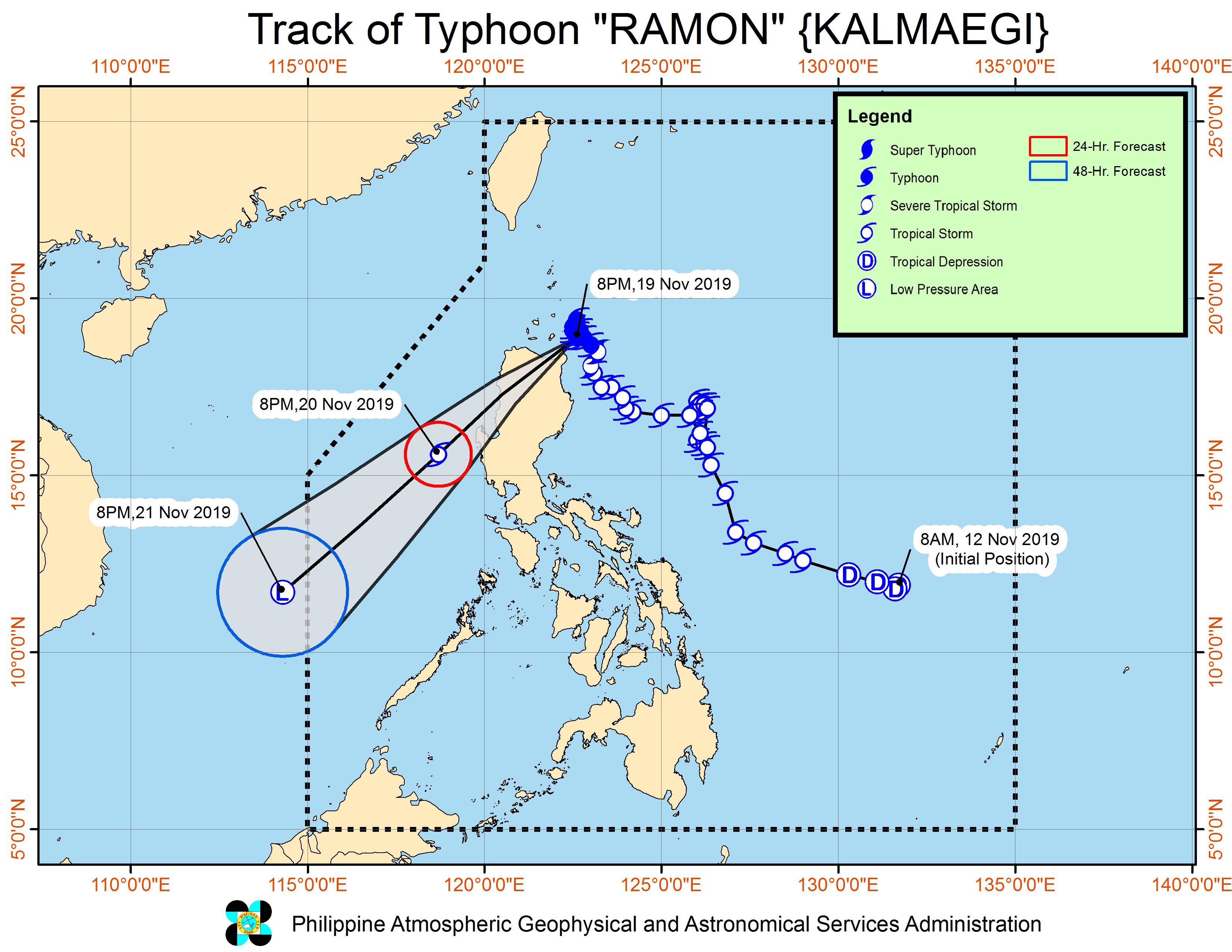 Forecast track of Typhoon Ramon (Kalmaegi) as of November 19, 2019, 11 pm. Image from PAGASA 