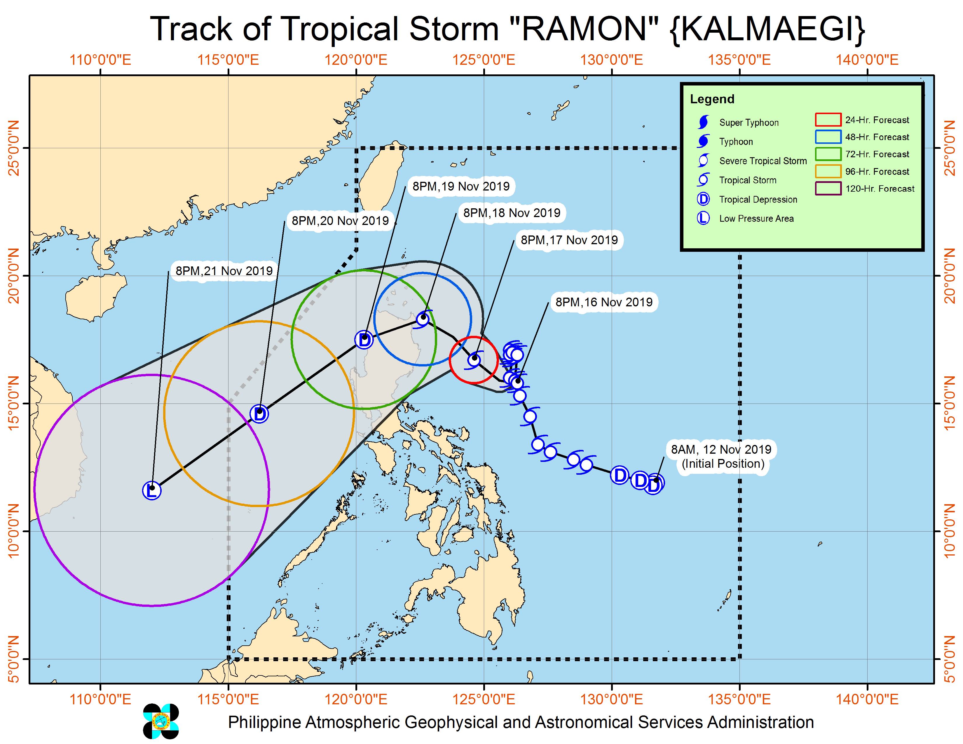 Forecast track of Tropical Storm Ramon (Kalmaegi) as of November 16, 2019, 11 pm. Image from PAGASA 