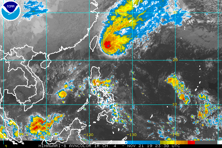 Satellite image of Severe Tropical Storm Sarah (Fung-wong) as of November 22, 2019, 7:30 am. Image from NOAA 