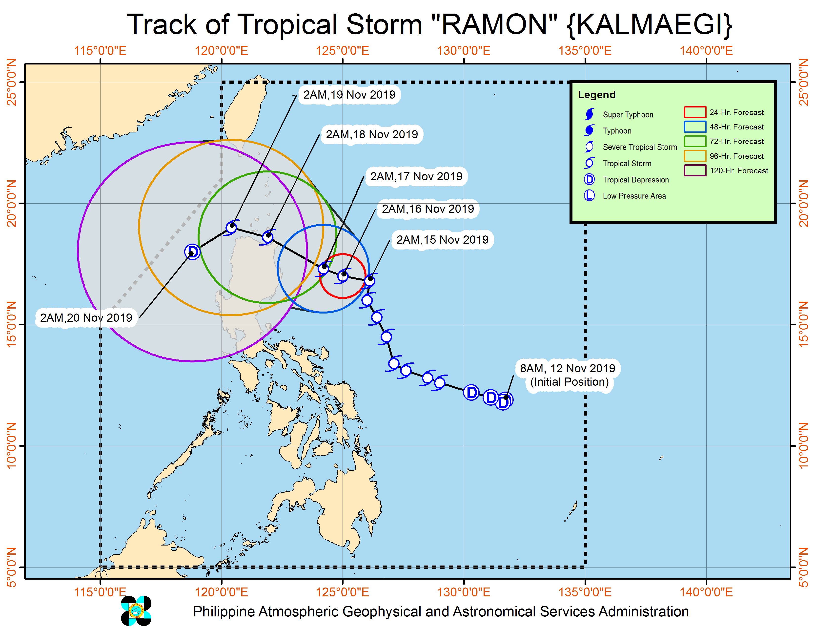 Forecast track of Tropical Storm Ramon (Kalmaegi) as of November 15, 2019, 5 am. Image from PAGASA 