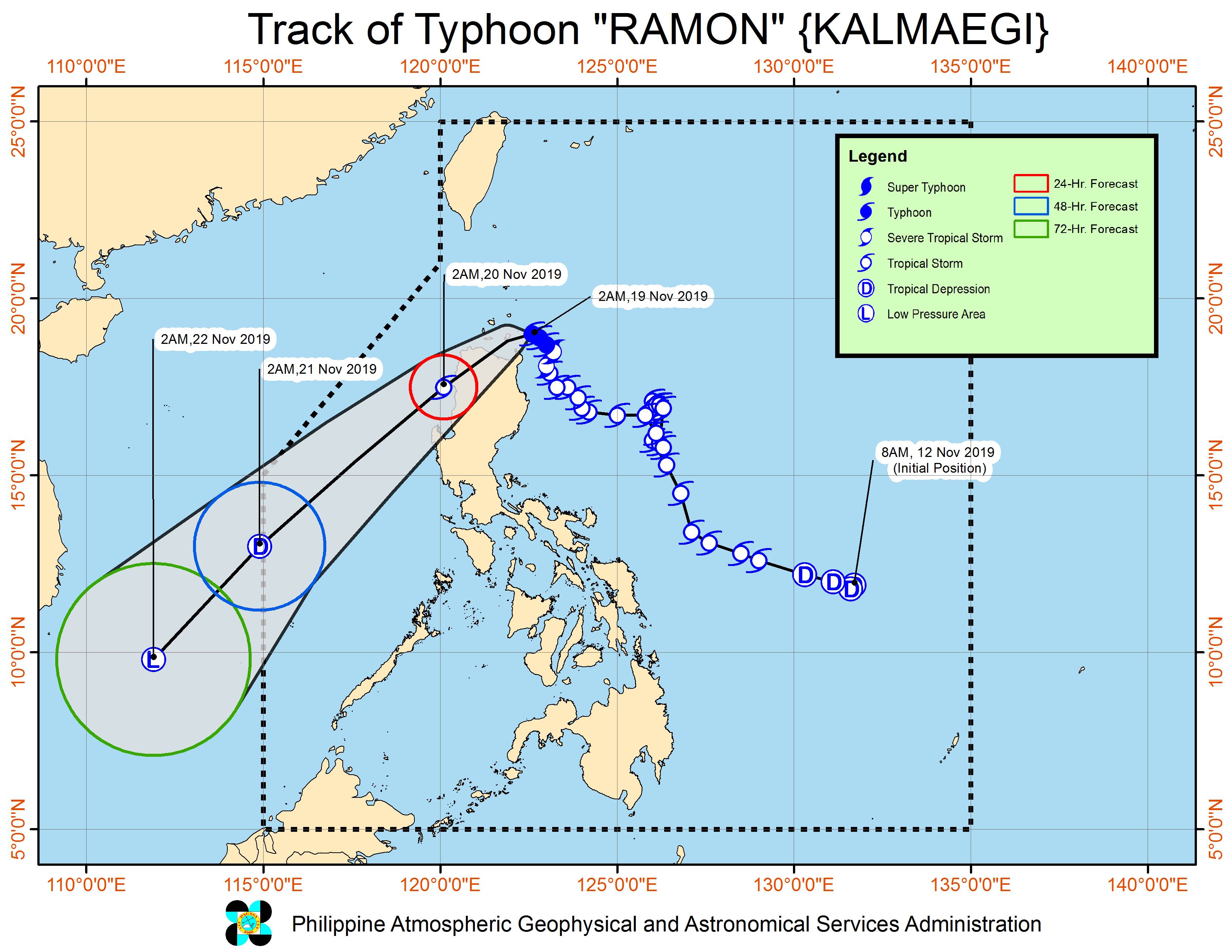 Forecast track of Typhoon Ramon (Kalmaegi) as of November 19, 2019, 5 am. Image from PAGASA 