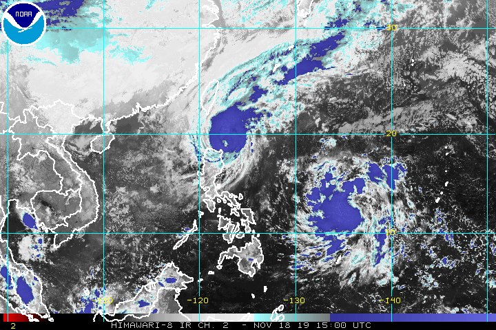 Satellite image of Typhoon Ramon (Kalmaegi) as of November 18, 2019, 11 pm. Image from NOAA 