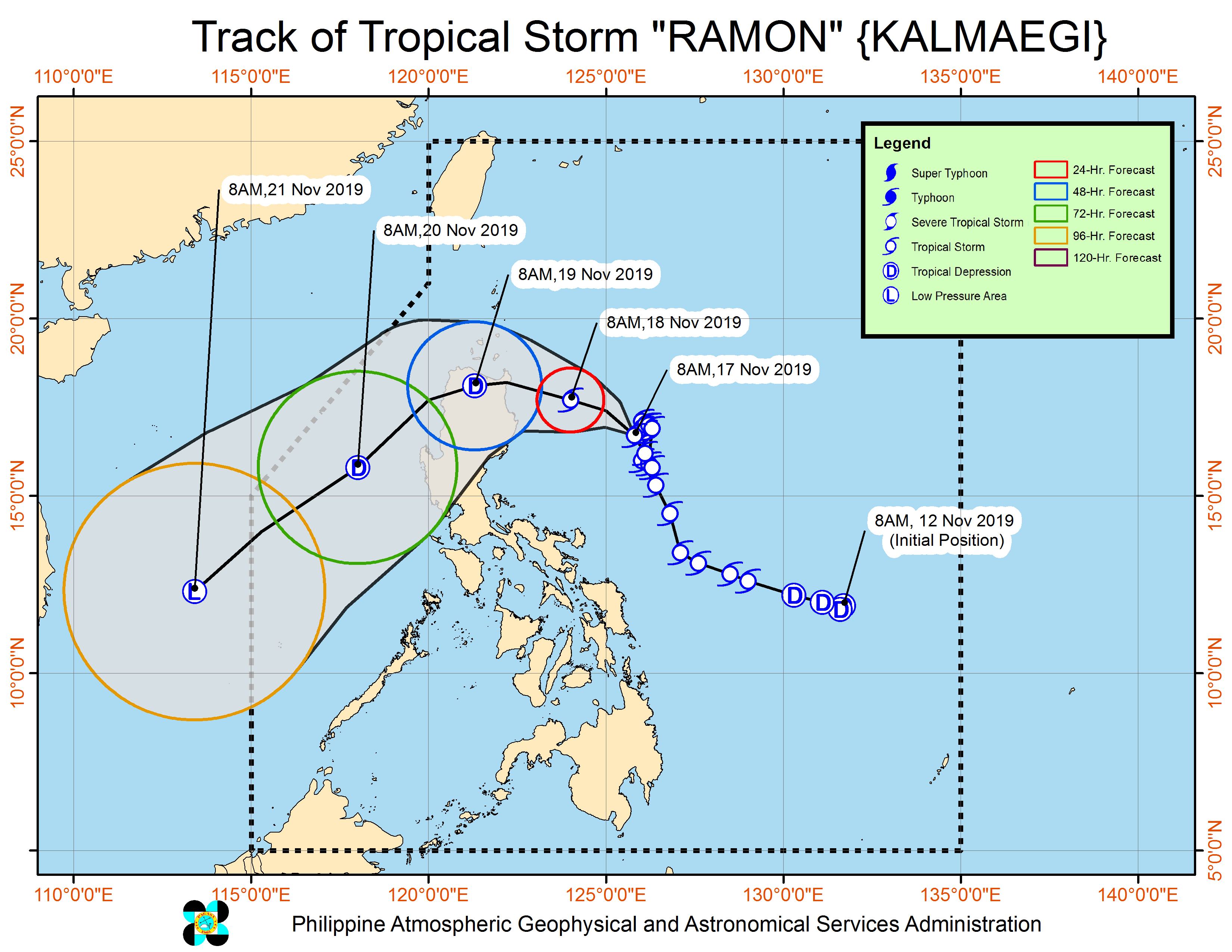 Forecast track of Tropical Storm Ramon (Kalmaegi) as of November 17, 2019, 11 am. Image from PAGASA 