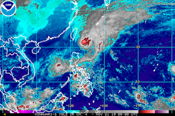 Satellite image of Severe Tropical Storm Sarah (Fung-wong) as of November 21, 2019, 5 pm. Image from NOAA 