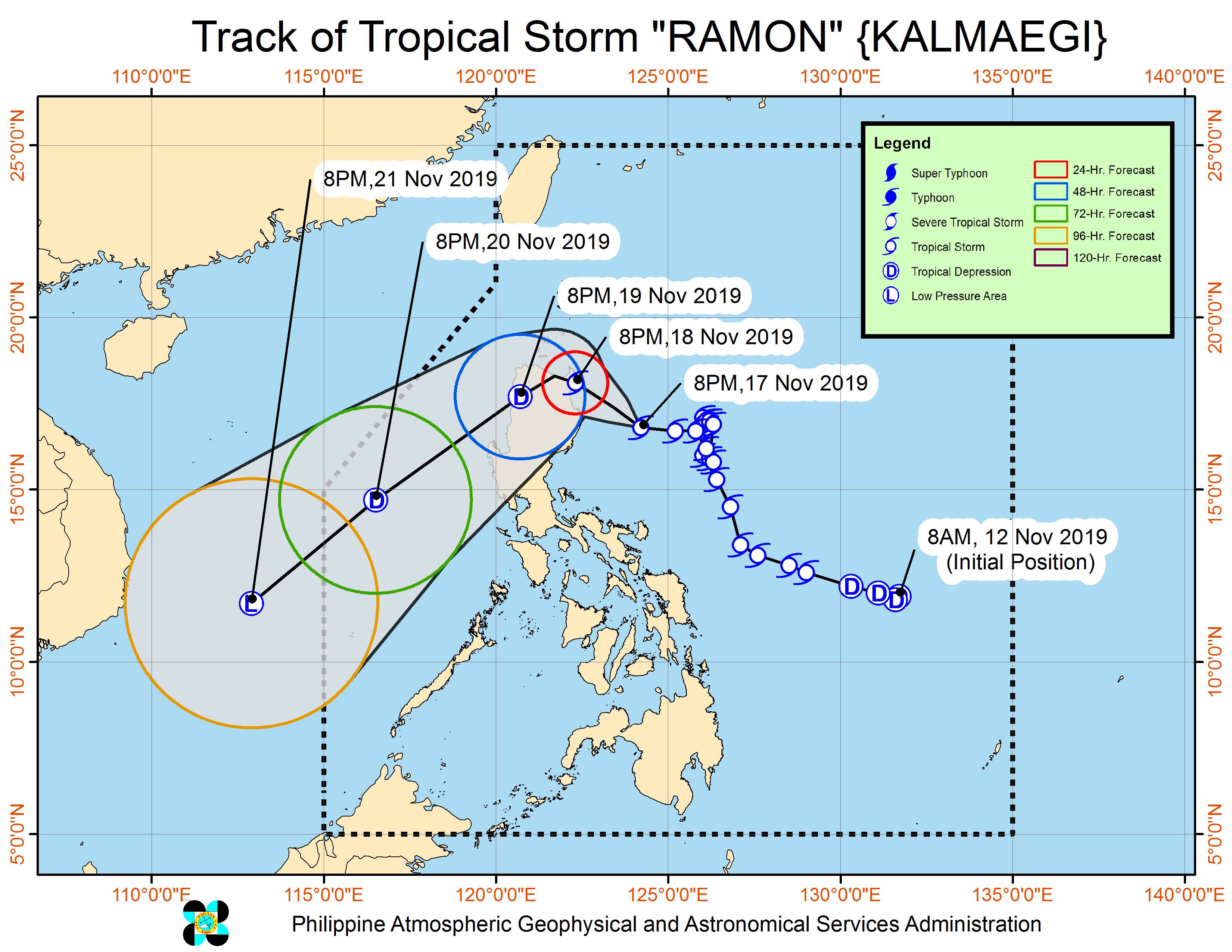 Forecast track of Tropical Storm Ramon (Kalmaegi) as of November 17, 2019, 11 pm. Image from PAGASA 