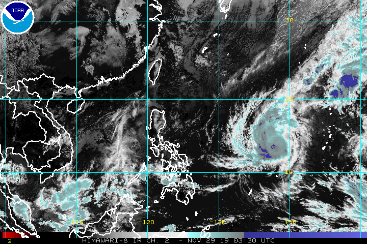 Satellite image of Typhoon Kammuri outside the Philippine Area of Responsibility as of November 29, 2019, 11:30 am. Image from NOAA 