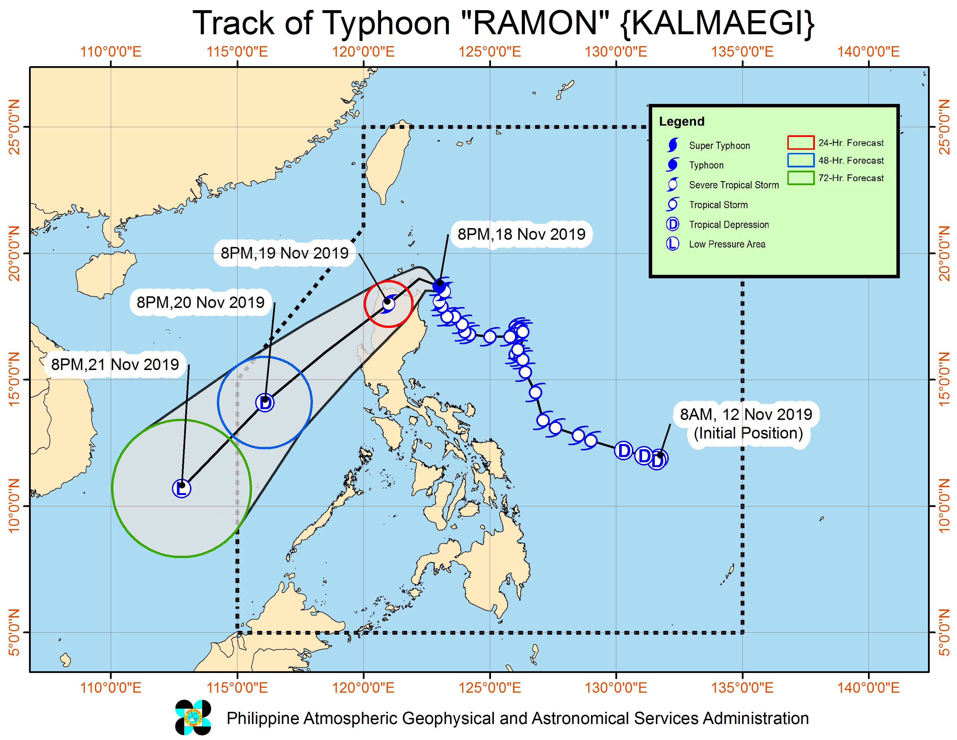Forecast track of Typhoon Ramon (Kalmaegi) as of November 18, 2019, 11 pm. Image from PAGASA 