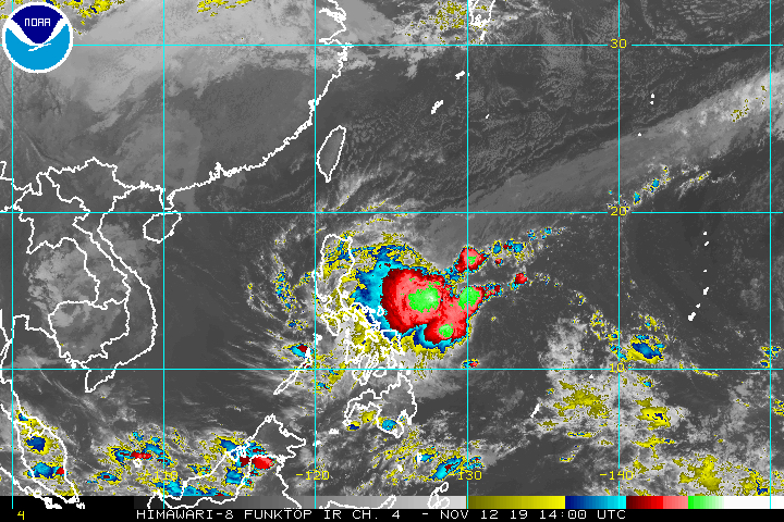 Satellite image of Tropical Depression Ramon as of November 12, 2019, 10 pm. Image from NOAA 