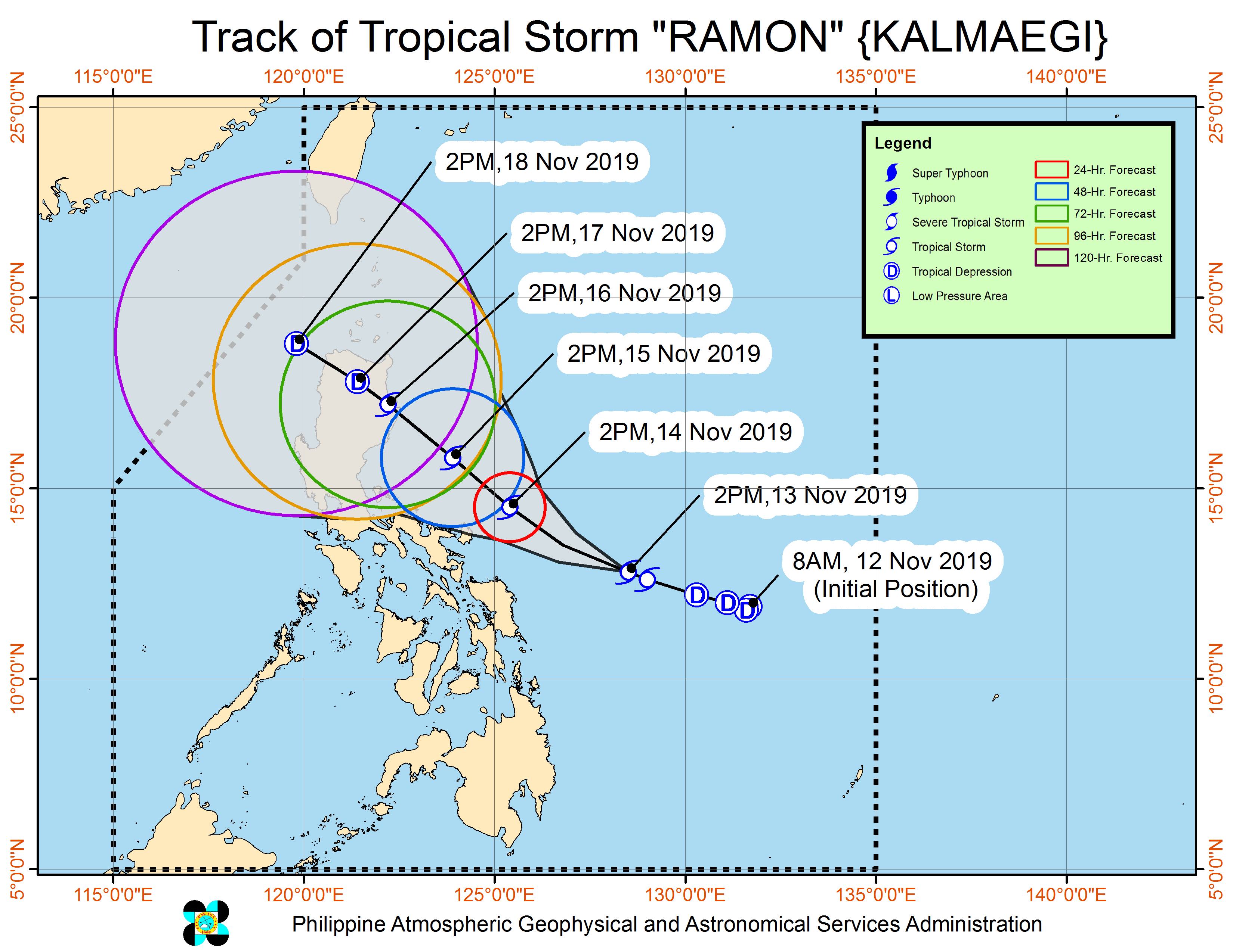 Forecast track of Tropical Storm Ramon (Kalmaegi) as of November 13, 2019, 5 pm. Image from PAGASA 