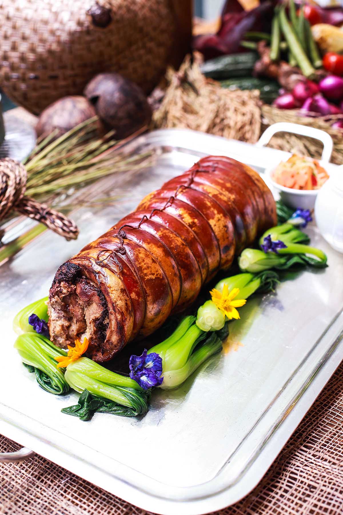 SWEET AND SAVORY. Porchetta with Malagos chocolate and cheese 