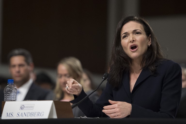 IN HOT SEAT. Facebook COO Sheryl Sandberg testifies before the Senate Intelligence Committee on Capitol Hill in Washington, DC, on September 5, 2018. Photo by Jim Watson/AFP    
