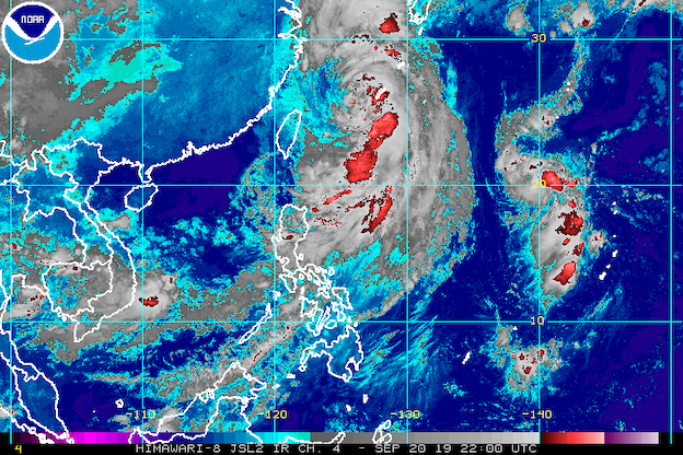 Satellite image of Severe Tropical Storm Nimfa (Tapah) as of September 21, 2019, 6 am. Image from NOAA 