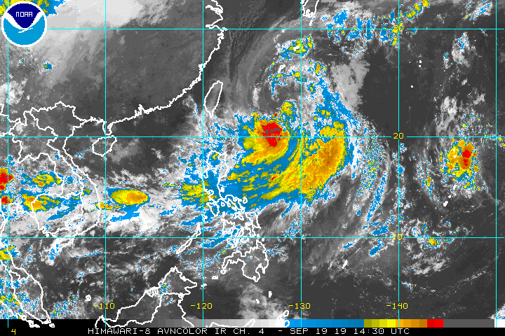 Satellite image of Tropical Storm Nimfa (Tapah) as of September 19, 2019, 10:30 pm. Image from NOAA 