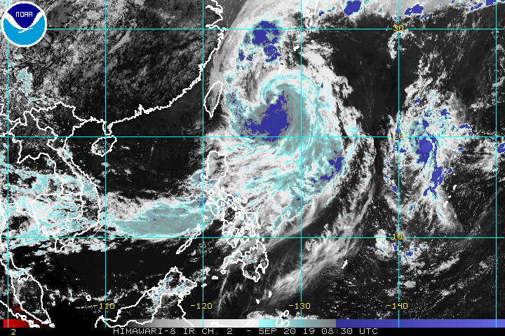 Satellite image of Severe Tropical Storm Nimfa (Tapah) as of September 20, 2019, 4:30 pm. Image from NOAA 