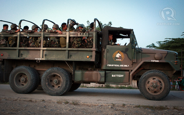 TOO LATE: Military reinforcement arrive on January 25, 2015 in the town of Mamasapano. Photo by Jeoffrey Maitem/Rappler   