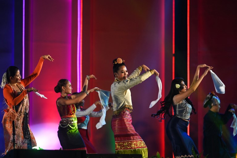 MISS ETHNIC MYANMAR. Candidates perform on stage as they participate in the Miss Ethnic Myanmar 2019 contest during the Myanmar Ethnics Culture festival in Yangon on January 29, 2019.  Photo by Ye Aung Thu/ AFP  