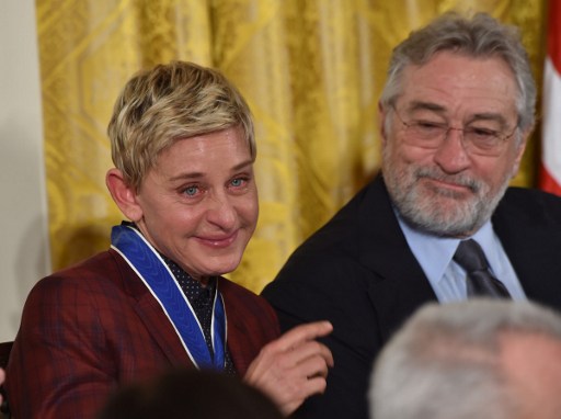 EMOTIONAL ELLEN. Actress and comedian Ellen DeGeneres cries afeter US President Barack Obama presented her with the Presidential Medal of Freedom. Photo by Nicholas Kamm/AFP Photo 