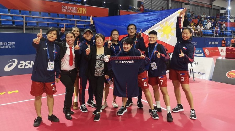 BREAKTHROUGH. The Philippine women's sepak takraw team picks up its first gold. Photo from Philippine Athletes at Multi-Sport Event Facebook account  