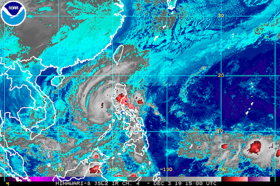 Satellite image of Typhoon Tisoy (Kammuri) as of December 3, 2019, 11 pm. Image from NOAA 