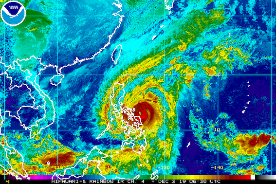 Satellite image of Typhoon Tisoy (Kammuri) as of December 2, 2019, 2:30 pm. Image from NOAA 