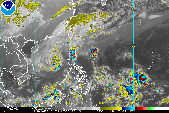 Satellite image of Tropical Storm Tisoy (Kammuri) as of December 4, 2019, 11 pm. Image from NOAA 
