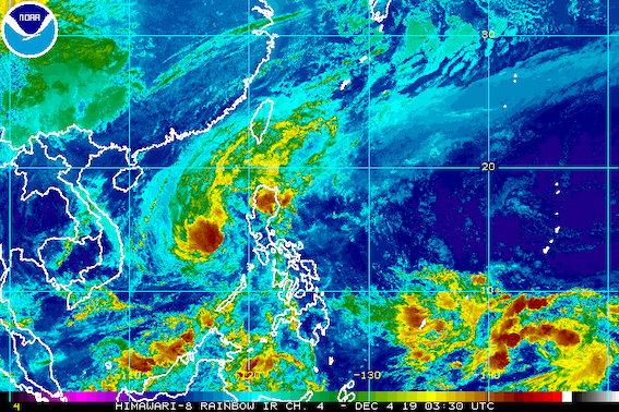 Satellite image of Severe Tropical Storm Tisoy (Kammuri) as of December 4, 2019, 11:30 am. Image from NOAA 
