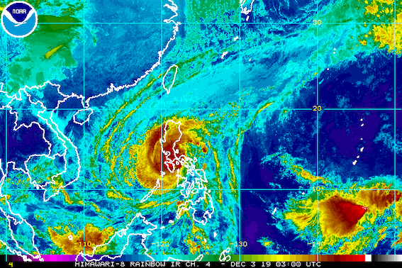 Satellite image of Typhoon Tisoy (Kammuri) as of December 3, 2019, 11 am. Image from NOAA 