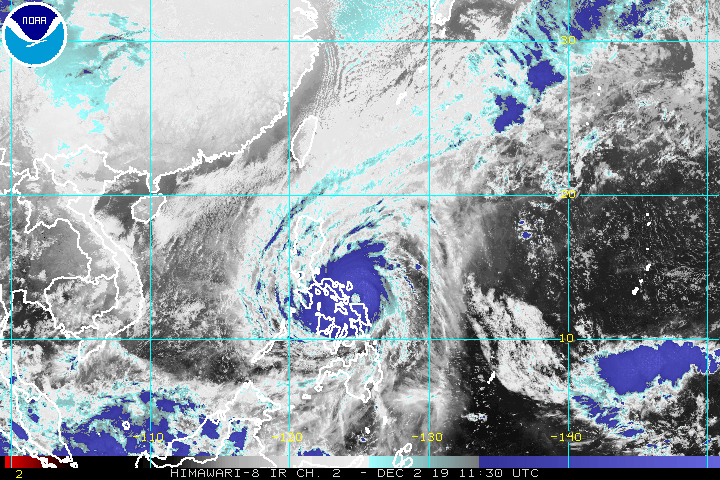 Satellite image of Typhoon Tisoy (Kammuri) as of December 2, 2019, 7:30 pm. Image from NOAA 