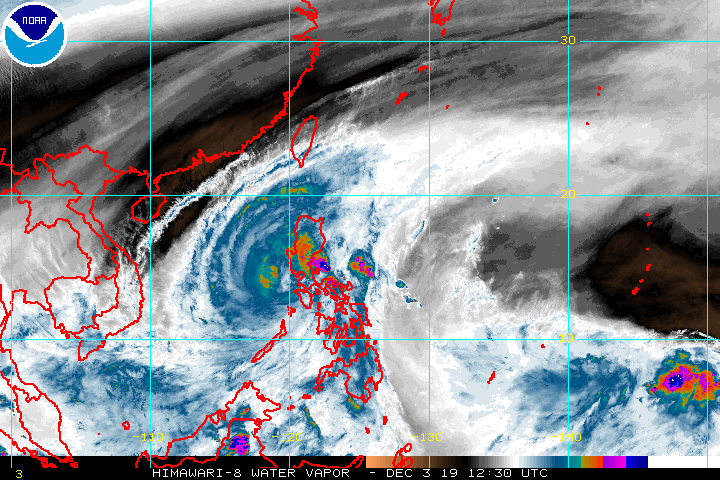 Satellite image of Typhoon Tisoy (Kammuri) as of December 3, 2019, 8:30 pm. Image from NOAA 