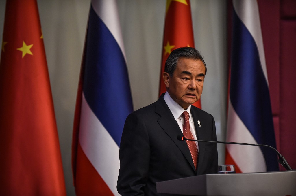 CHINA AND ASEAN. China's Foreign Minister Wang Yi (L) speaks at a press conference during the 52nd Association of Southeast Asian Nations (ASEAN) Foreign Ministers' Meeting in Bangkok on July 31, 2019. Photo by Romeo Gacad/AFP 