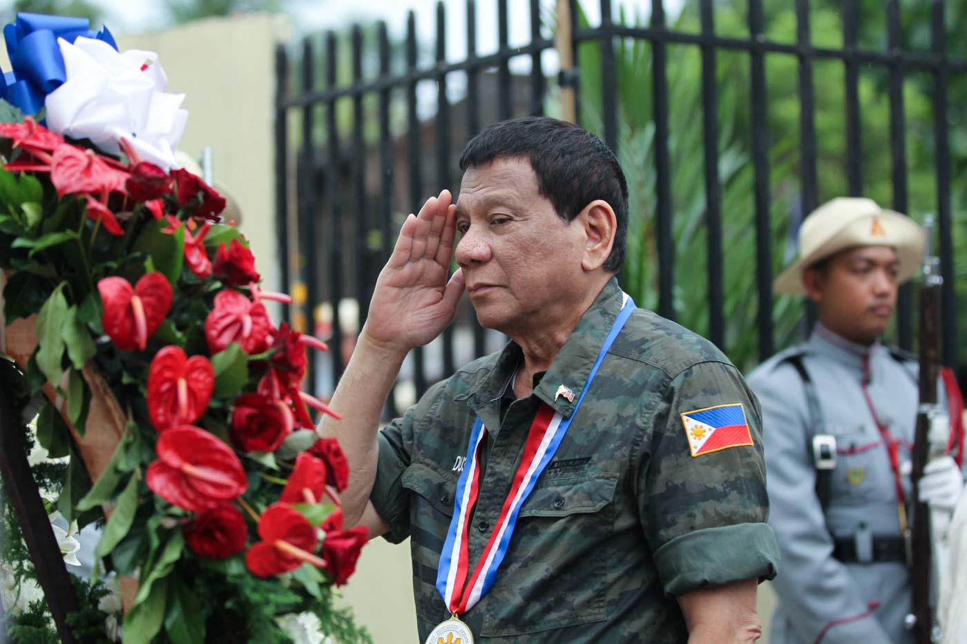 NATIONALIST? President Rodrigo Duterte leads the wreath-laying ceremony at the bust of Dr Jose Rizal as part of the 121st Philippine Independence Day celebration at the 6th Infantry Battalion Grounds in Malabang, Lanao del Sur on June 12, 2019. Malacañang photo 