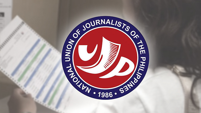 Background photo by Paterno Esmaquel II/Rappler; NUJP logo via Facebook/National Union of Journalists of the Philippines 