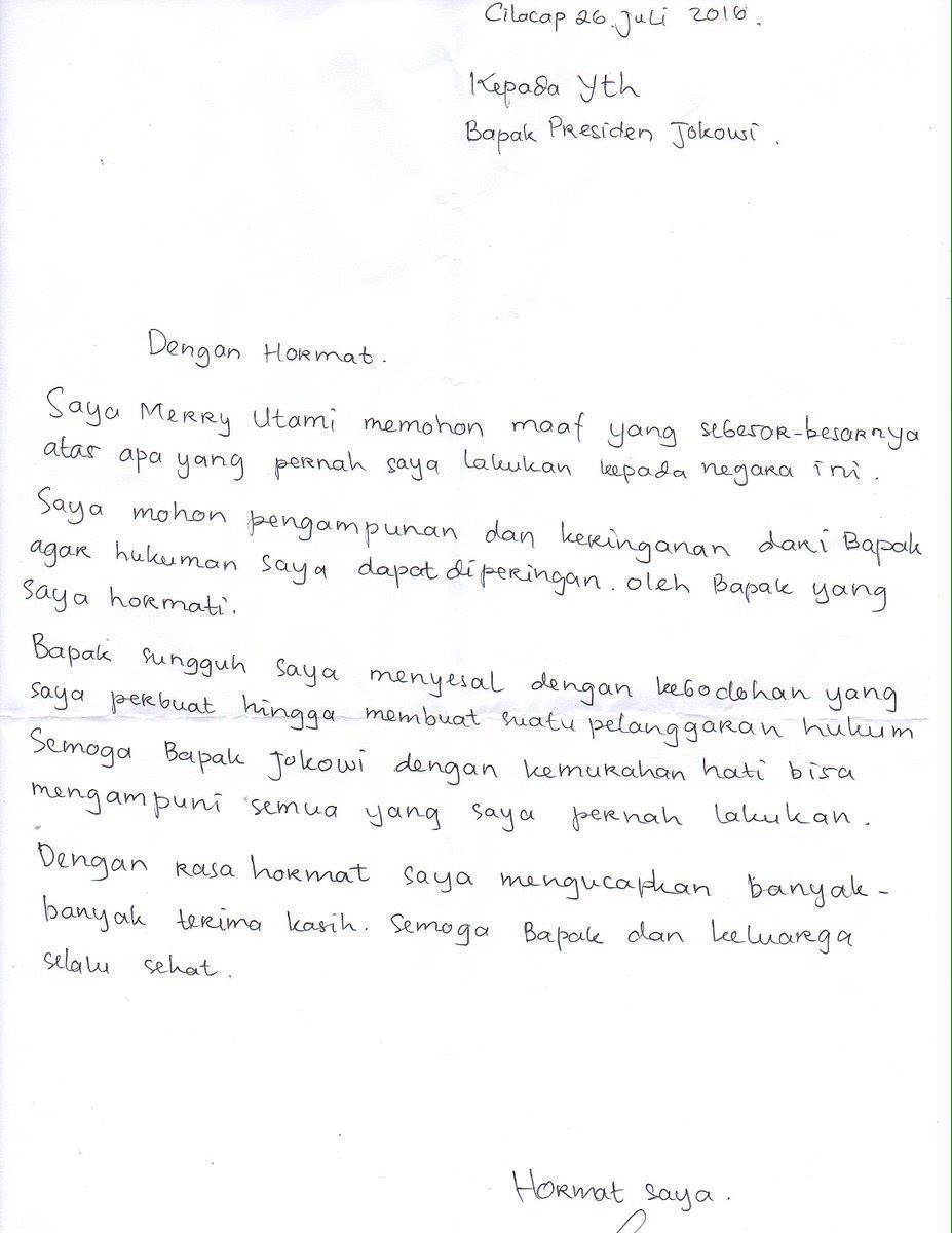 Surat Merri Utami kepada Jokowi. 