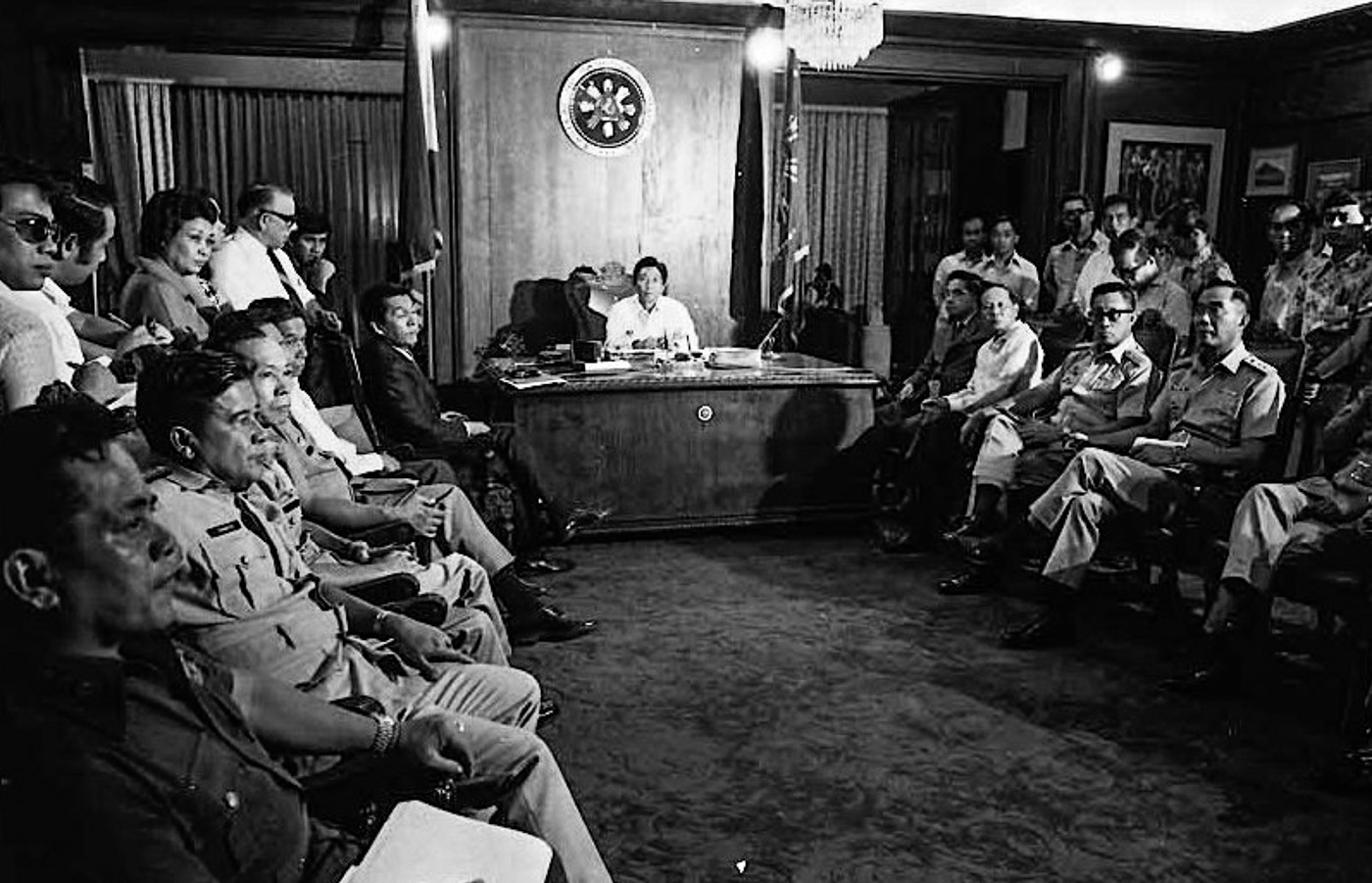 MILITARY RULE. President Ferdinand Marcos meets with military leaders for Martial Law instructions. Photo from the Presidential Museum and Library PH 