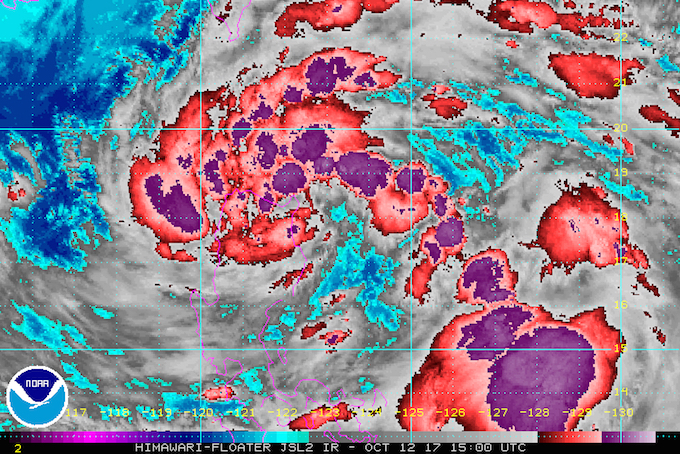 Satellite image as of October 12, 11 pm. Image courtesy of NOAA 