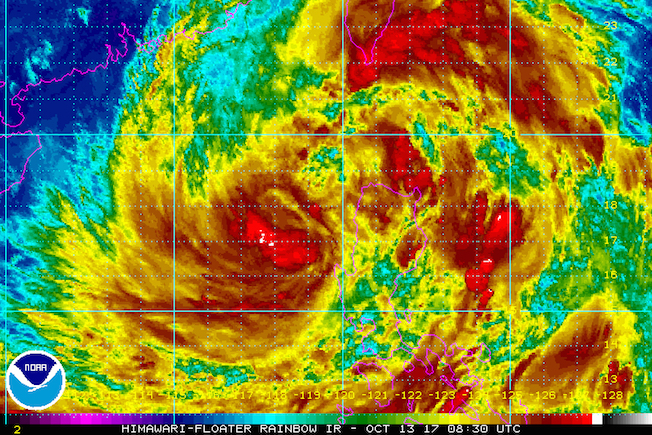 Satellite image as of October 13, 4:30 pm. Image courtesy of NOAA 