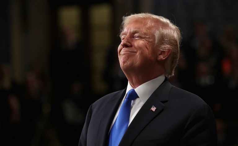 HAPPY. File photo shows US President Donald Trump smiling during his recent State of the Union address.  Photo by Win McNamee/AFP PHOTO/POOL  