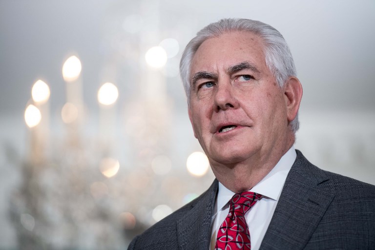 TILLERSON. Former US Secretary of State Rex Tillerson at the State Department in Washington, DC, on January 29, 2018. File photo by Nicholas Kamm/AFP 