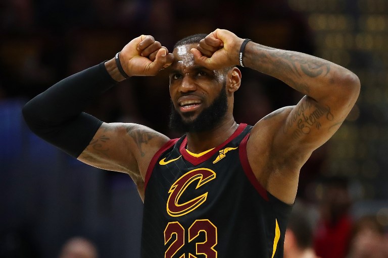 NON-CALL. LeBron James quips that it was a goaltend. Photo by Gregory Shamus/Getty Images/AFP     