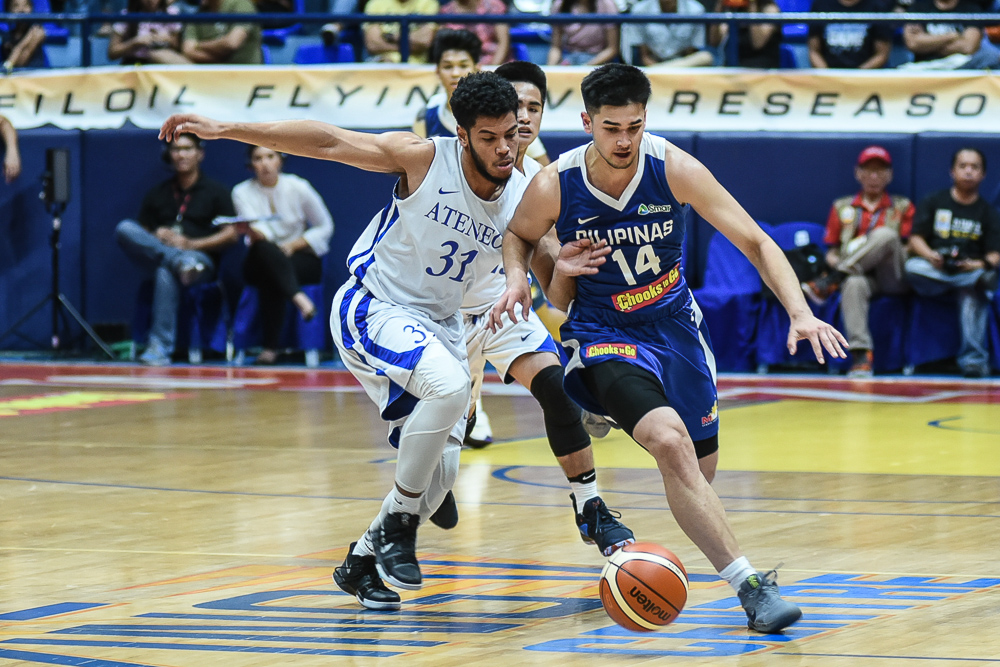 STIFLING DEFENSE. The Ateneo Blue Eagles clamp down on Kobe Paras, who has a relatively off night of 13 points on a 5-of-14 shooting, to beat the Gilas Pilipinas cadets. Photo by Jerrick Reymarc/Rappler 