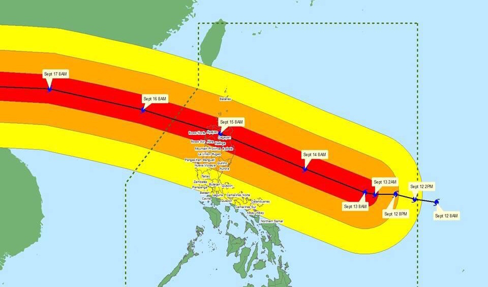 CHARLIE. Areas within a 125-kilometer radius from the center of Typhoon Ompong (Mangkhut) are expected to experience heavy to occasionally intense rains. Image from DILG-CODIX 