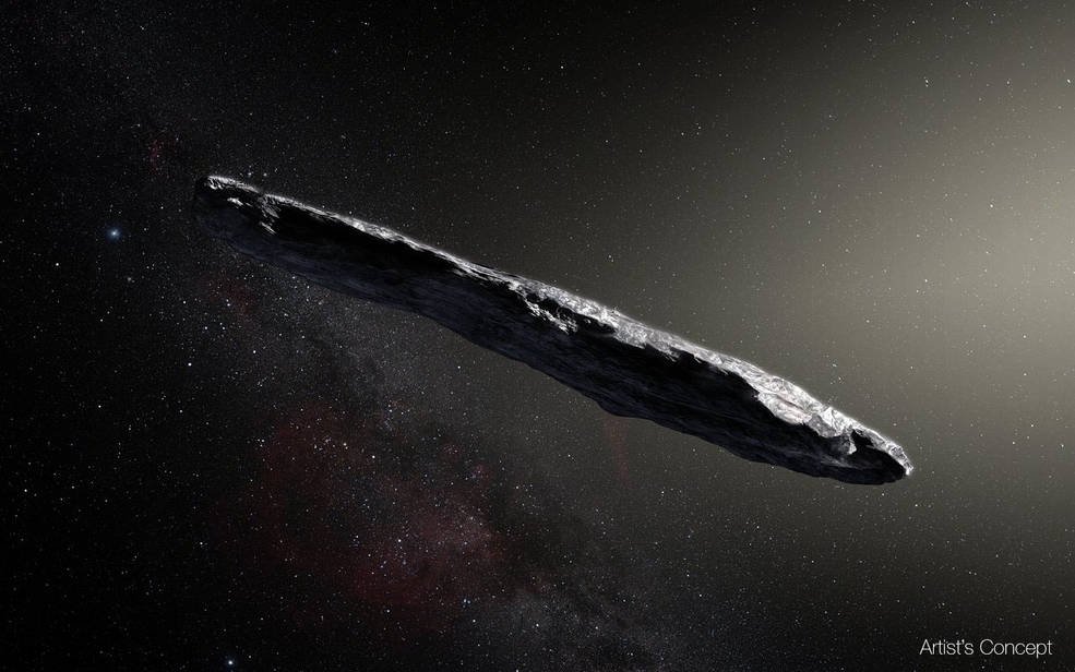 
MYSTERIOUS VISITOR. The first confirmed object from interstellar space is a rocky, cigar-shaped object with a reddish hue. The asteroid 'Oumuamua is up to a quarter mile (400 meters) long, and 10 times as long as it is wide. Image courtesy of NASA 