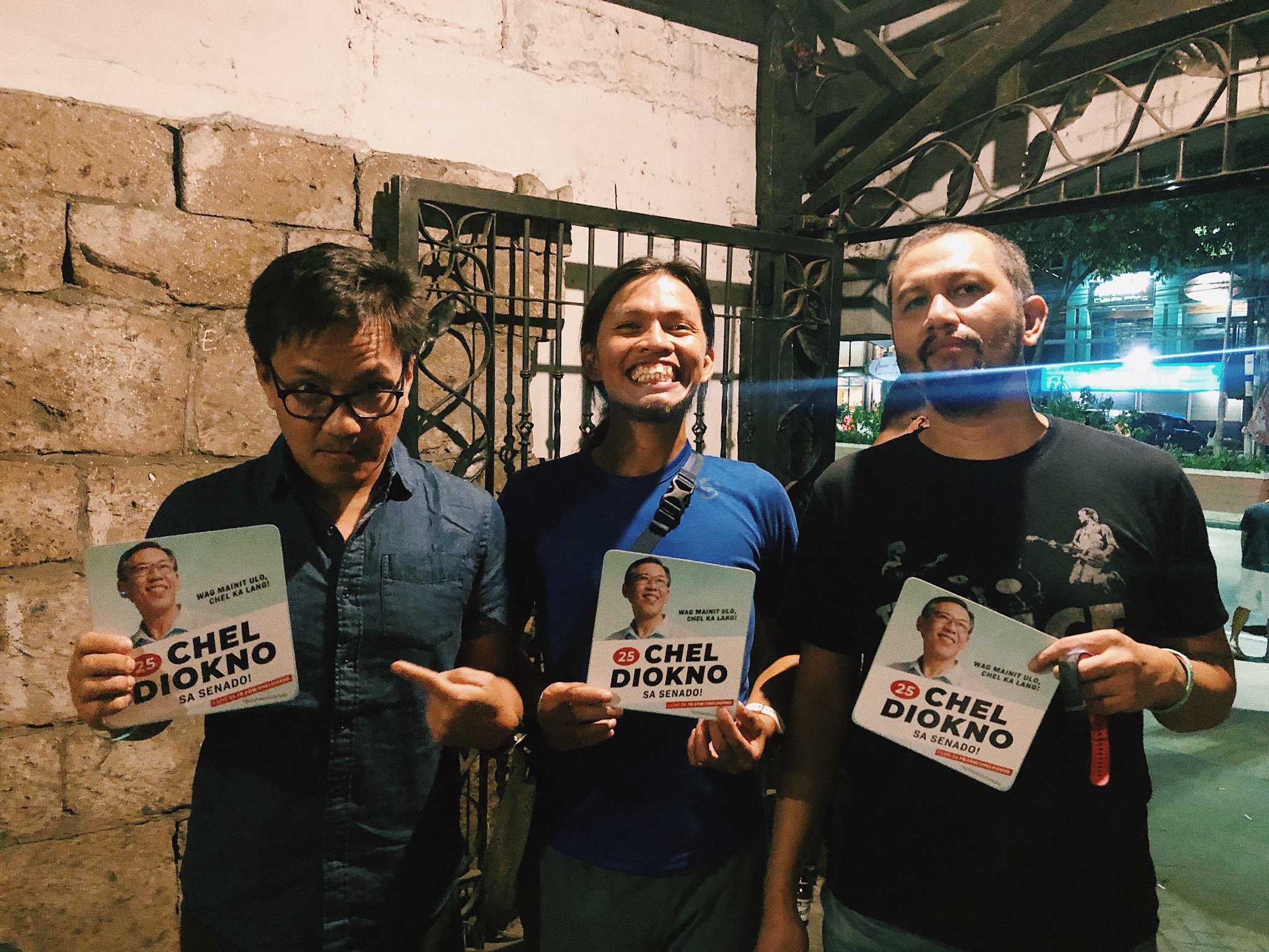 FOR DIOKNO. 3D aka ohnoy Danao, Ebe Dancel, and Bullet Dumas, express support for senatorial candidate Chel Diokno.  