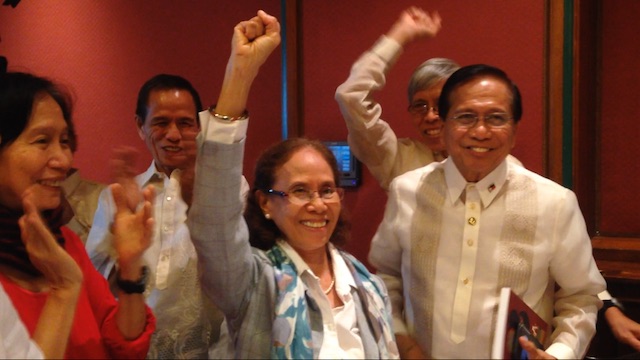 BEST BIRTHDAY PRESENT. Chief Peace Adviser Jesus Dureza (right) joins the birthday song for regional communist leader Concha Araneta Bocala. With them are communist leaders Benito (2nd from left) and Wilma Tiamzon (left), and Alan Jazmines. Photo by Carmela Fonbuena/Rappler   