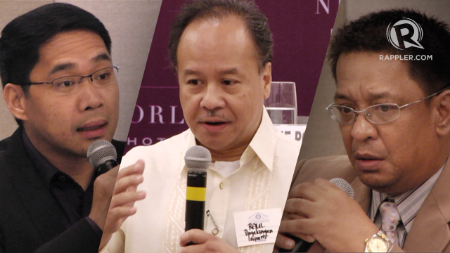 CREDIBILITY. ABS-CBN's Anthony Taberna (L), Inquirer's Raul Pangalangan (C), and Manila Standard Today's Jojo Robles (R) talk about media responsibility during Rotary Club of Manila's annual Journalism Awards. Photos by Rappler